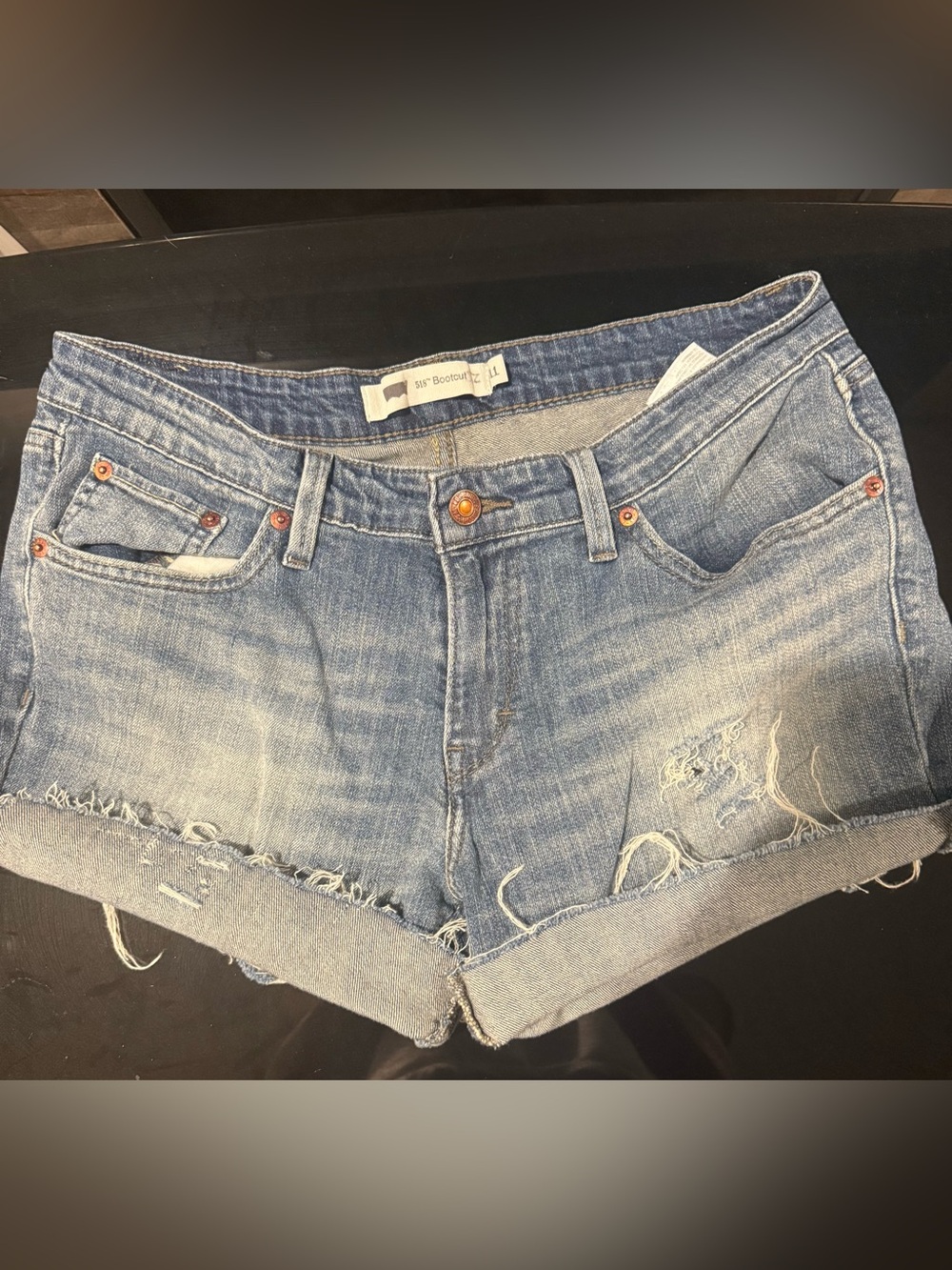 Levi's Light Blue Distressed Rolled-Hem Jean Shorts
